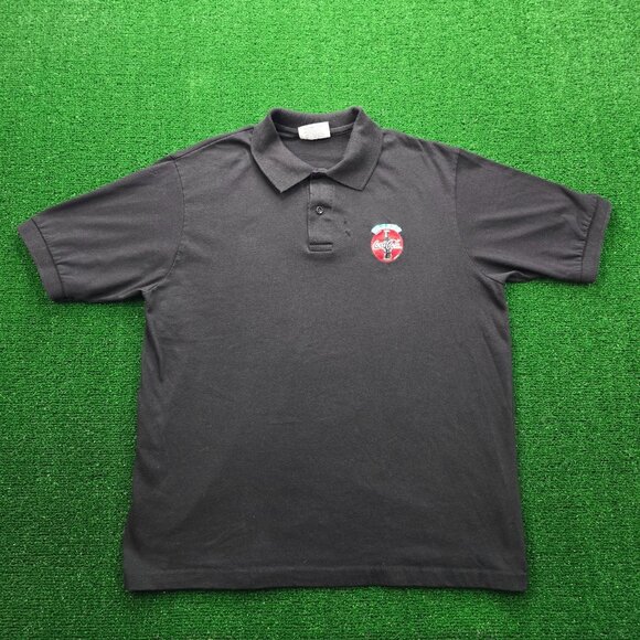Coca Cola Polo Shirt Mens Large Black Short Sleeve Vintage Employee Uniform - Picture 1 of 8